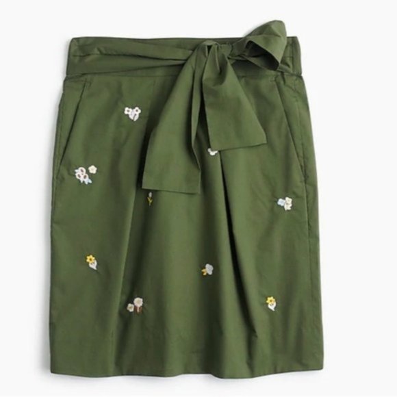 J. Crew Green Floral Embroidered Tie-Waist Mini Skirt - Picture 3 of 11